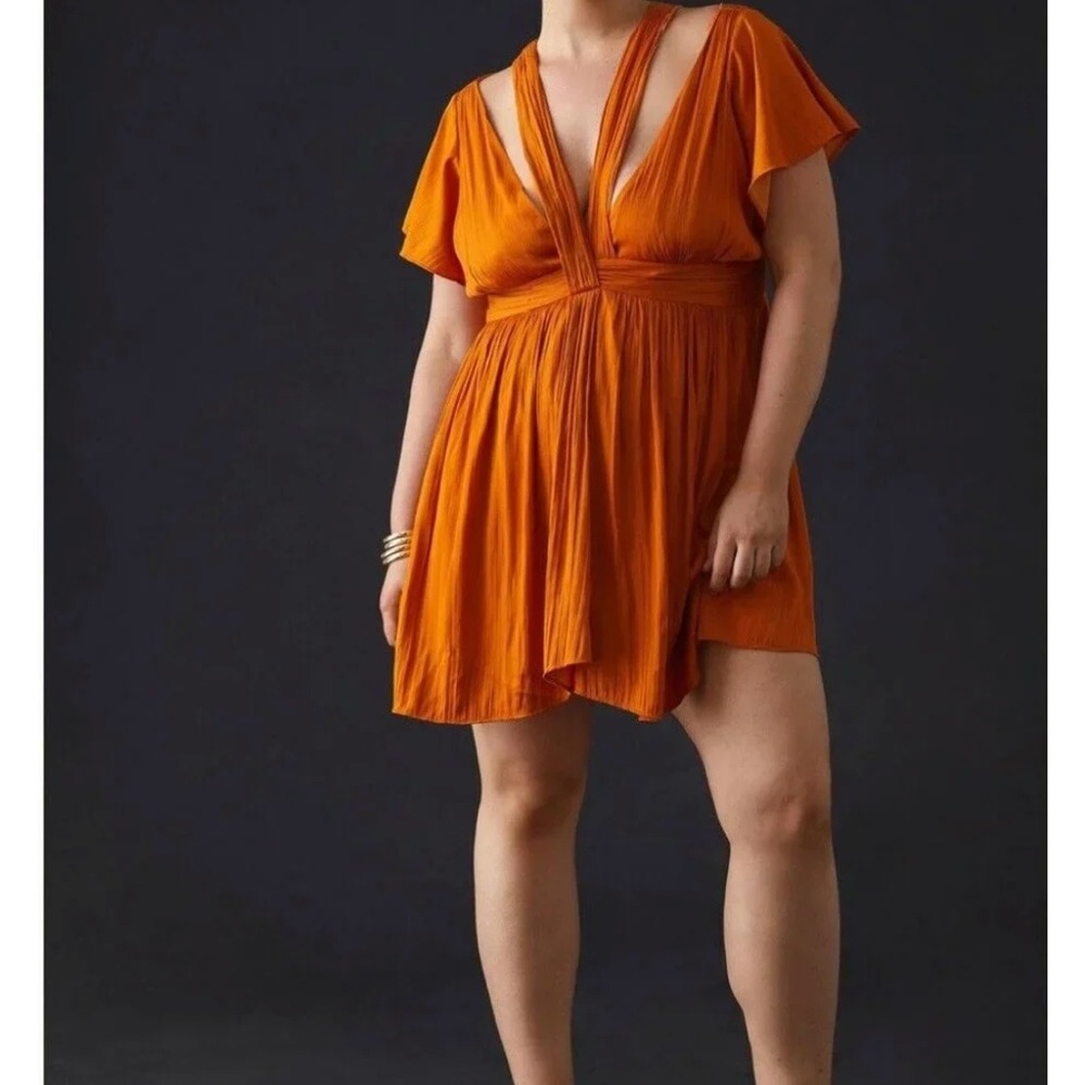 Anthropologie‎ Orange Satin Mini Dress